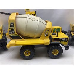 Tonka - five large scale steel pressed vehicles comprising Cement Mixer, Car Transporter, Mobile Crane and two Dumper Trucks (5)