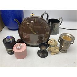 Collection of ceramics to include Crested ware Malton teapot, boxed Swarovski, Beatrix Potter books pub. F Warne & Co, Carlton Ware, glassware, Smiths Sentric clock etc