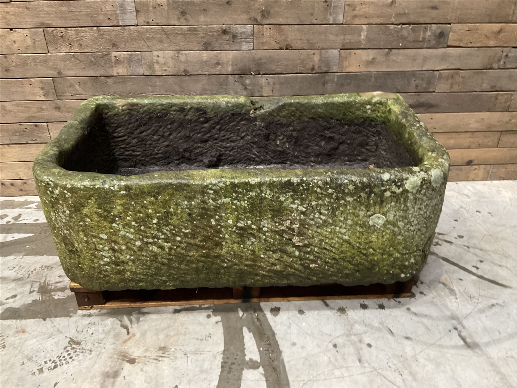 Large 19th century D shaped stone trough
