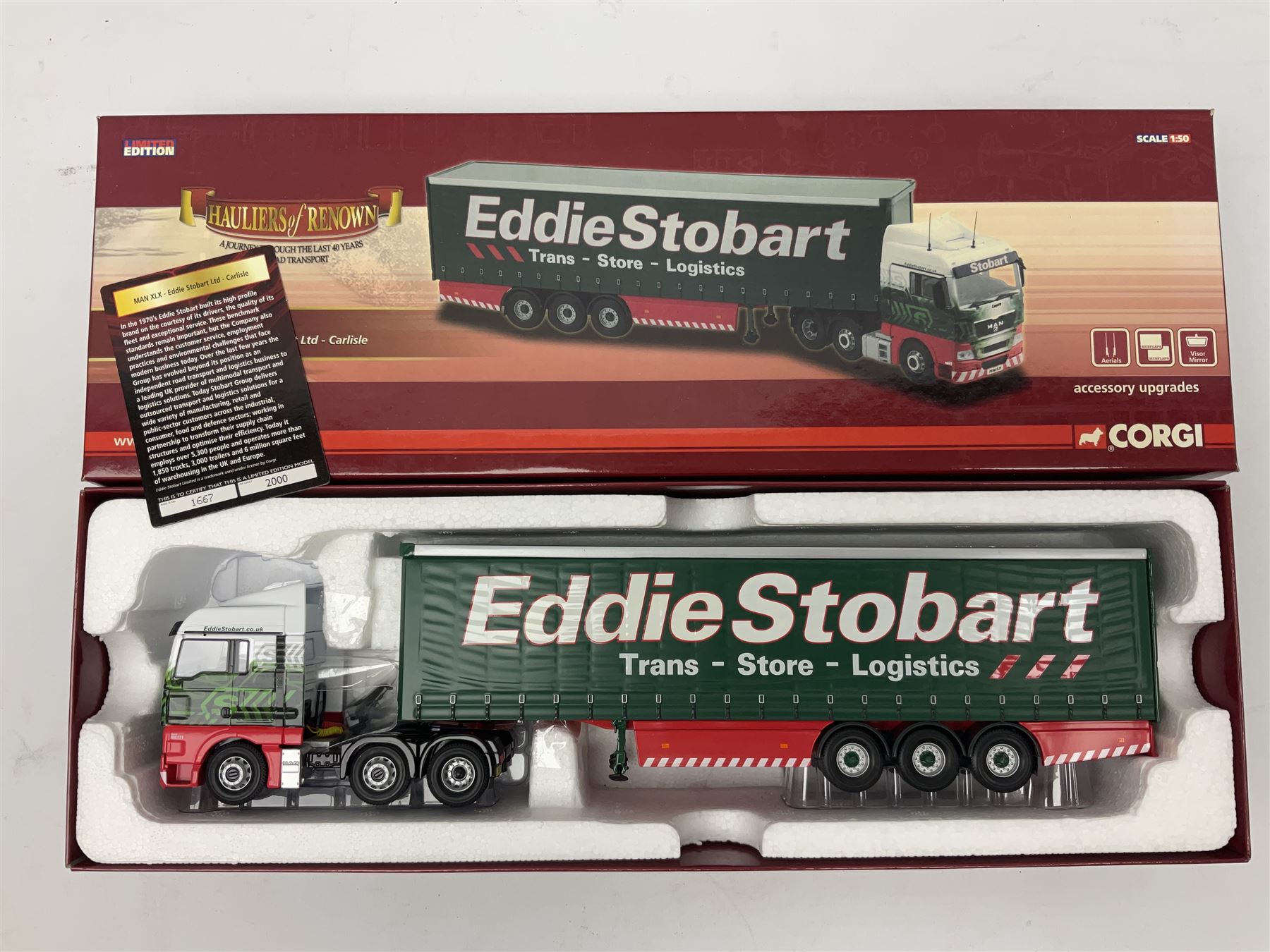 Corgi Eddie Stobart - three Hauliers of Renown lorries; CC13722 Scania R Fridge Trailer; CC15202 MAN XLX; and CC15207 MAN TG-X (XL) Fuel Tanker; all boxed (3)