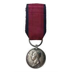 Copy of a Waterloo Medal named to William Rose, 1st Battalion, 79th Regiment of Foot with ribbon