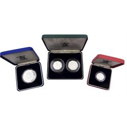 The Royal Mint United Kingdom 1997 silver proof two-coin fifty pence set, 2001 silver proof piedfort one pound coin and 1999 silver proof five pound coin all cased without certificates, Republic of Malta 1978 nine-coin proof set cased with certificate, Republic of Botswana 1976 six-coin set