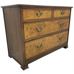 Late Victorian walnut straight-front chest, fitted with two short over two long figured drawers, on ogee rectangular feet