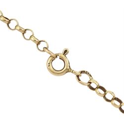 Edwardian 9ct gold glazed heart pendant, Birmingham 1909, on later 9ct gold belcher link necklace, hallmarked