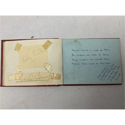 Mid 20th century autograph book, to include autographs from Beverley Sisters, Reg Varney, Ronnie Verrell, Betty Mitchell, etc, poems and verses etc