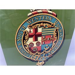 London & South Western Railway Company reproduction sign, upon a green ground, H51cm, W36cm