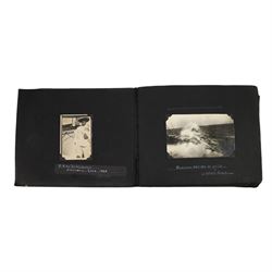 20th century photograph album belonging to Mr S. Wallis of Whitby, the photographs documenting his life on the sea, during his time in the Navy aboard MV Laurelwood and his return to Whitby, including the Japanese attack on Woosung China 1931, a lumber camp in Canada 1929, Timbi Island Santos 1929, whaling on board S.S Curacoa, Whitby railway strike 1927, Whitby Regatta 1958, etc