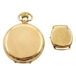 Early 20th century gold-plated full hunter, keyless lever presentation pocket watch by Denco and a 9ct gold manual wind wristwatch, Chester 1944, both with dials with Roman numerals and subsidiary seconds dials