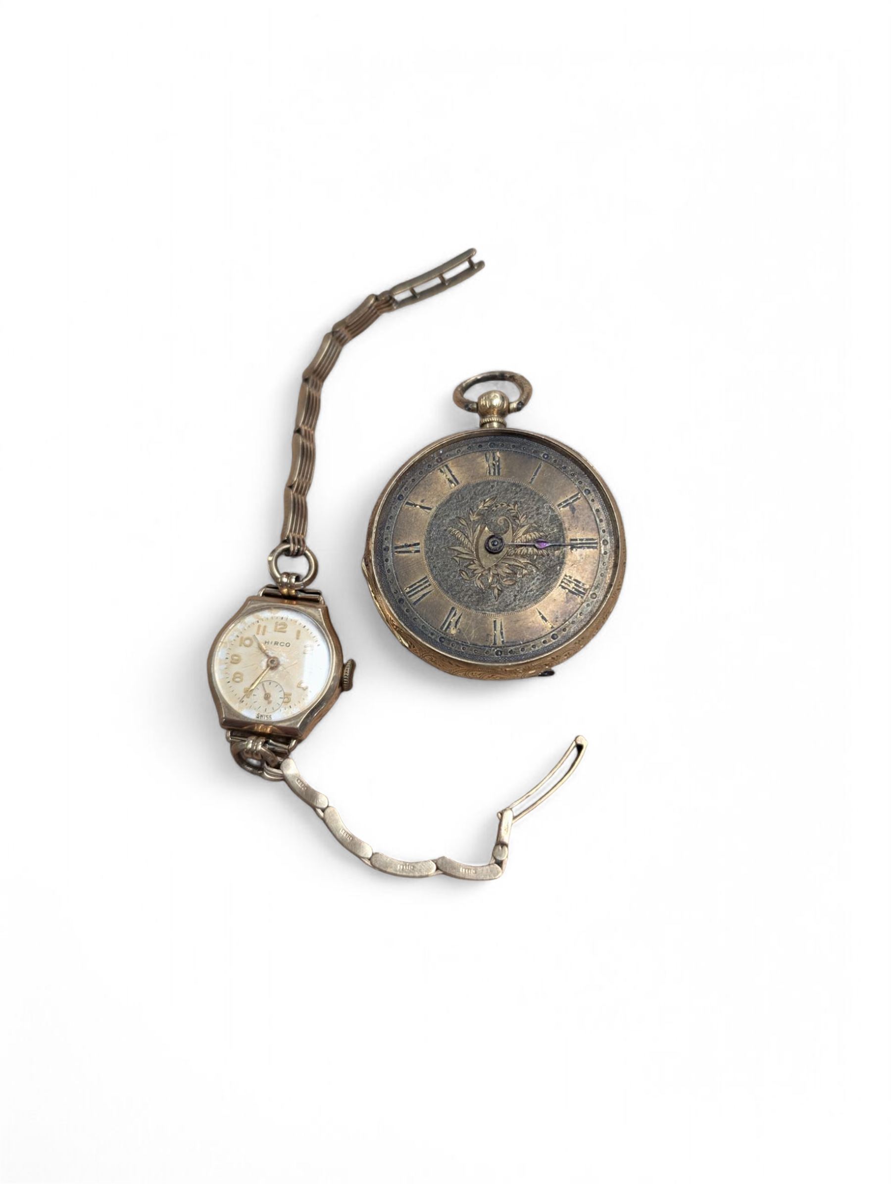 18ct gold cased pocket watch, stamped Warranted Gold K18, together with a 9 gold ladies manual wind wristwatch on 9ct gold strap stamped 375