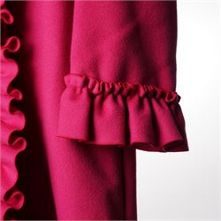 Gucci - wool ruffle-front single-breasted coat in bright fuchsia pink, with high ruffled collar, cascading ruffle trim to the front, collar and cuffs, faux pearl and gilt GG monogram logo button fastening, size 44, unused with the original garment bag and hanger