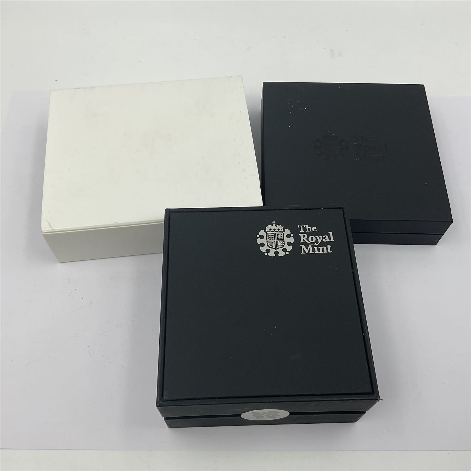 Three The Royal Mint United Kingdom silver proof five pound coins, comprising 2012 'London 2012 Paralympic', 2015 '100th Anniversary of the Death of Edith Cavell' and 2017 'Remembrance Day' piedfort, all cased with certificates 