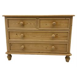 Victorian style solid pine chest, fitted with two short and two long drawers; and a pine wall mirror