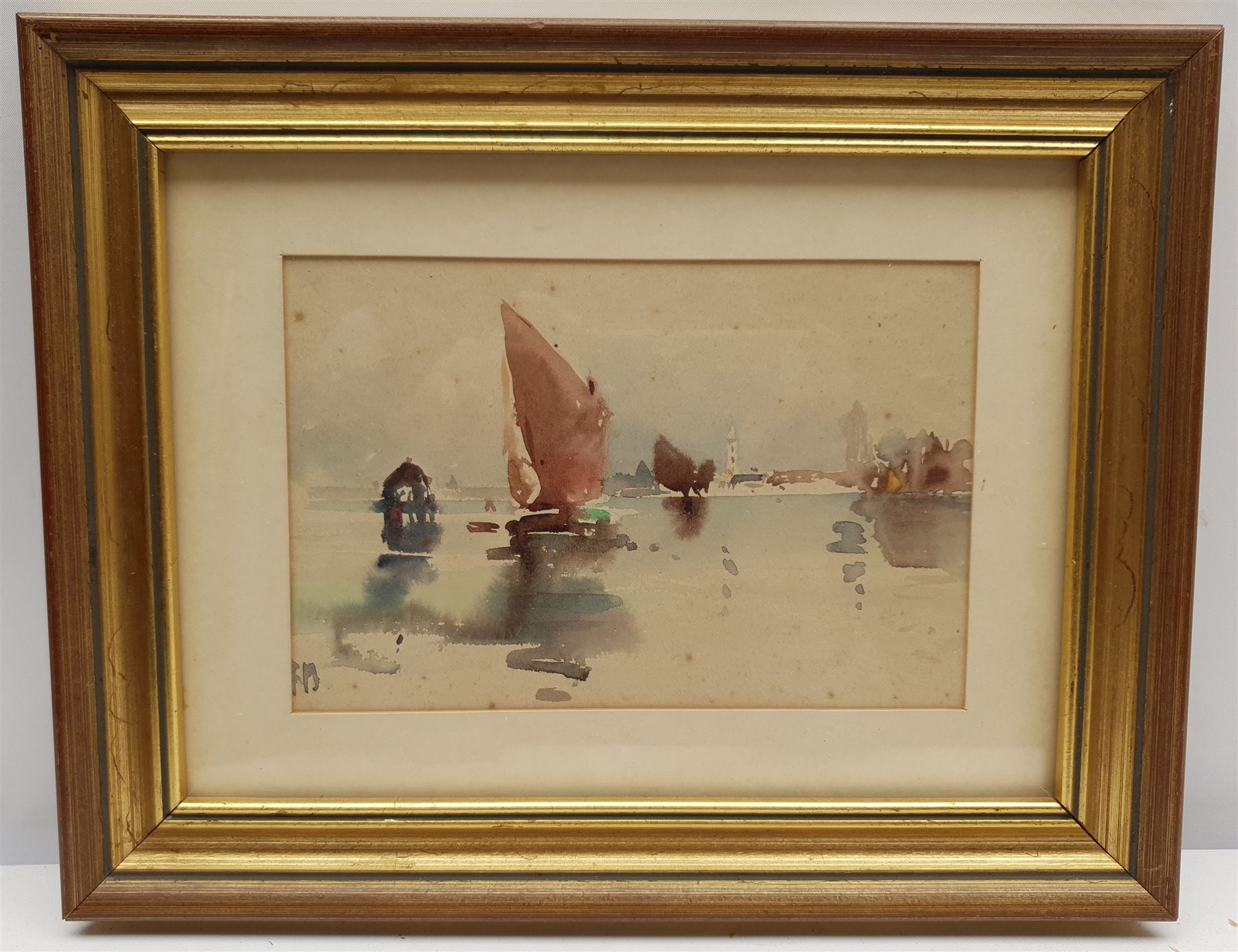 Frank Henry Mason (Staithes Group 1875-1965): Fishing Boat in Open Water, watercolour signed with initials 13cm x 20cm  
Provenance: from the estate of Christine Dexter and by descent from the artist's sister Eleanor Marie (Nellie)