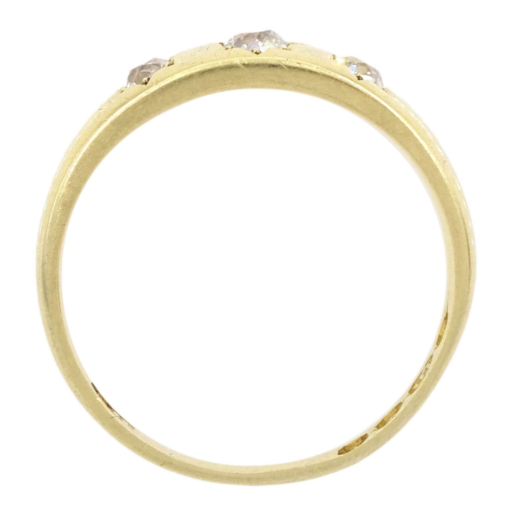 Victorian 18ct gold gypsy set, three stone old cut diamond ring, London 1894, total diamond weight approx0.35 carat