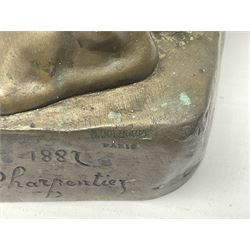 After Felix Carpentier, Improvisateur; bronzed figure of a man playing the flute, marked Felix Charpentier, H35