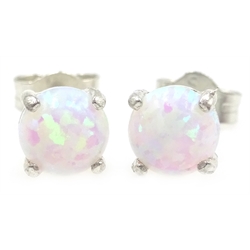  Pair of silver opal stud ear-rings, stamped sil  