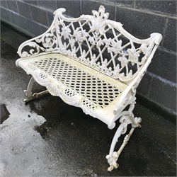 Coalbrookdale style bench cream painted metal bench, W109cm