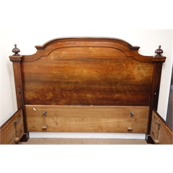  19th century French rosewood double bed stead, the stepped arched headboard with lobed finials, panelled footboard, W188cm, 139cm, L227cm   