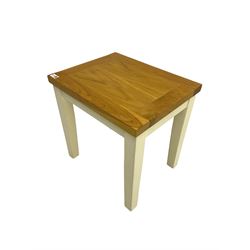 Rectangular oak top occasional table on painted base