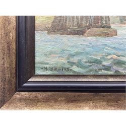 Michelle Saunders (British 1963-): 'Entering Whitby', oil on board signed, titled verso 19cm x 29cm