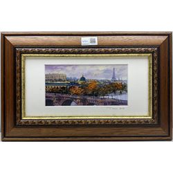 Arthur Zurabyan (20th century): 'Paris' with the Eiffel Tower in the distance,  pair oils on canvas signed, titled and dated 2021 on the mount 20cm x 10cm (2)