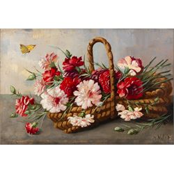 Marie Nyl-Frosch (German 1857-1914): Still Life of Flowers in a Basket, oil on board signe...