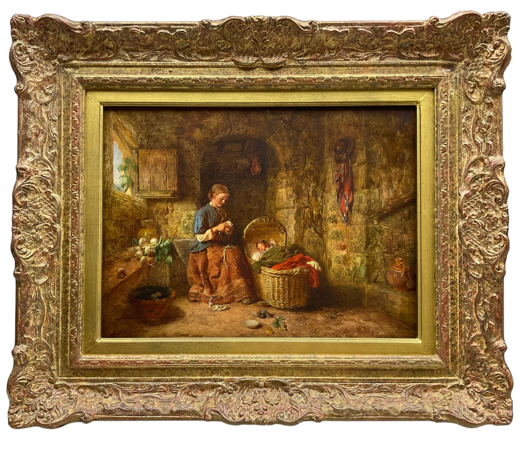 Alfred Provis (British 1818-1890): Peeling Turnips, oil on panel signed and dated 1879, 26cm x 35cm 