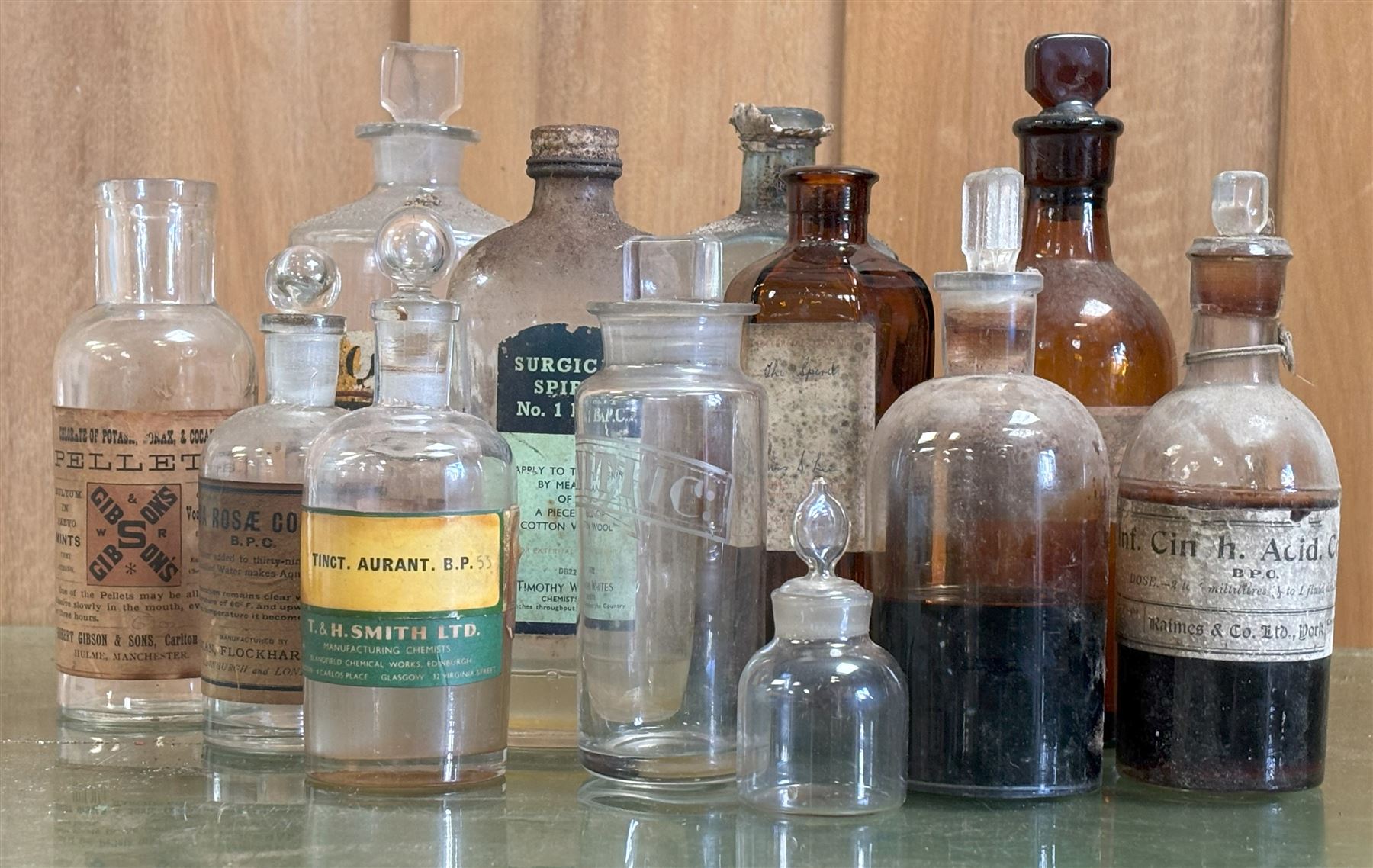 Group of twelve chemists / apothecary bottles, largest H21cm. - COLLECTION BY APPOINTMENT FROM: The White House, Thirsk Road, Easingwold, York, YO61 3NF - CALL 01723 507111 TO ARRANGE