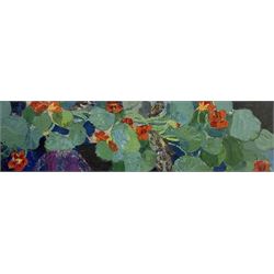 Matt Underwood (British 1971-): 'Nasturtiums', oil on canvas laid on to board signed, titled on exhibition label verso 28cm x 104cm 
Provenance: exh. Society of Wildlife Artists, Mall Galleries, London 2007, label verso
