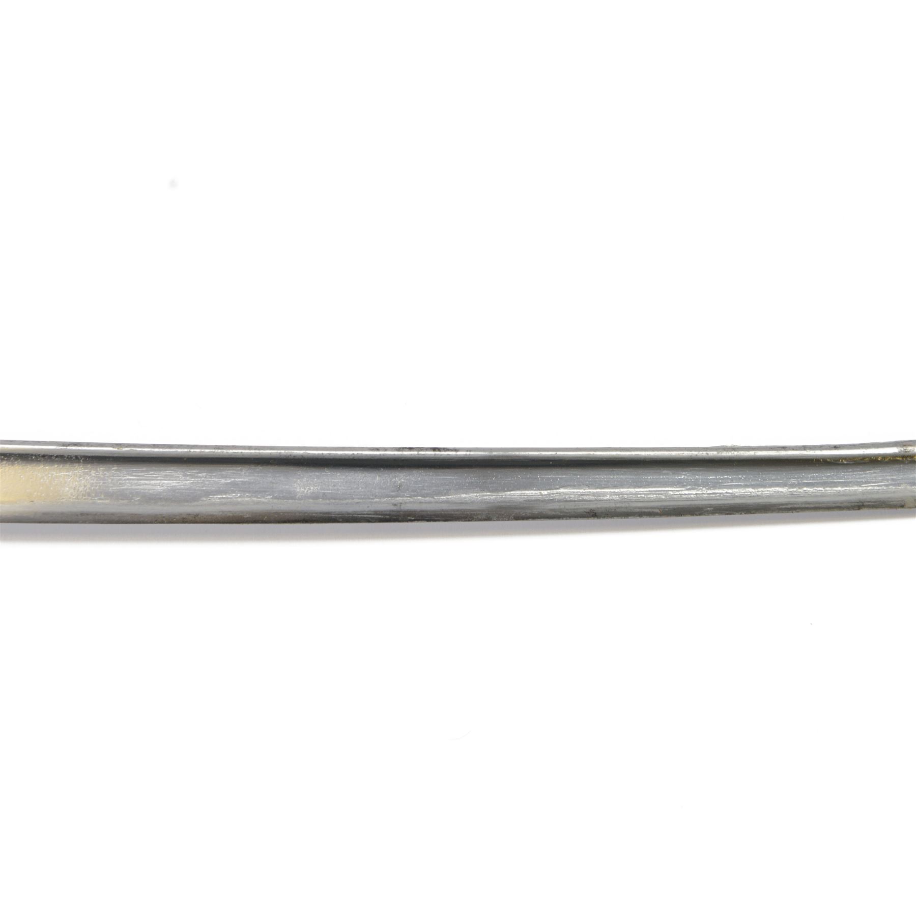 WWII German Kriegsmarine naval officers sword, the 79cm single edged blade marked Carl Eickhorn Solingen, brass hilt with anchor to folding guard, lion mask pommel, wirebound cream plastic ivorine grip, with leather scabbard with brass-mounted and single suspension ring, sword and scabbard marked 0.1735, overall L96cm  