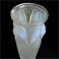 Rene Lalique (French 1860-1945), Ceylan pattern opalescent glass vase, model 905, designed circa 1924, engraved R Lalique France beneath, H24cm