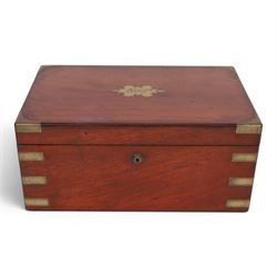 19th century mahogany brass bound writing slope, with fitted interior, H18cm