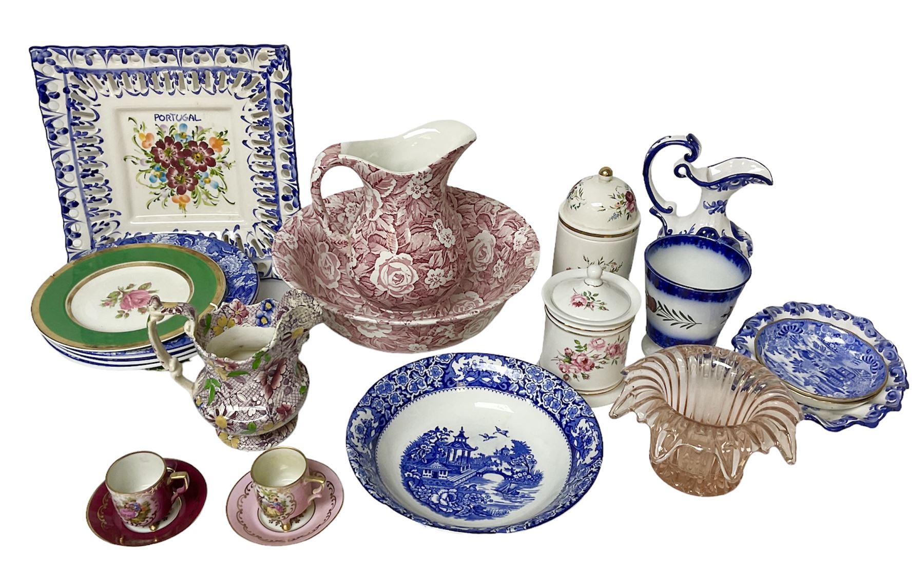 Burleigh Victorian Chintz pattern jug and bowl, Portmeirion jar with lid and other ceramics