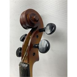 Chinese Parrot violin with 35.5cm two-piece back; L59.5cm in carrying case; and early 20th century German violin for restoration; bears label 'Antonius Stradivarius Faciebat Anno 1730'; cased with bow (2)