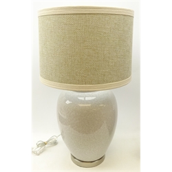  Large crackle glaze baluster table lamp with shade, H41cm of main body   