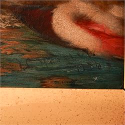 John Calcott Horsley RA (British 1817-1903): 'The Intruder', oil on canvas signed and indistinctly dated 92cm x 74cm in fine swept gilt frame 118cm x 102cm overall
Notes: Horsley captures a light-hearted yet evocative domestic scene, showcasing his keen eye for detail and narrative. The painting depicts two young women in a state of startled dismay as they react to the presence of an unexpected 'intruder' — a cockroach on the dressing table. The exaggerated expressions of alarm, juxtaposed with the inconspicuousness of the insect, humorously amplify the sense of dread;  demonstrating Horsley’s skill in blending genre painting with social commentary. The work’s charm lies in its gentle satire of the Victorian's heightened sensitivities to cleanliness, propriety, and the domestic sphere.
