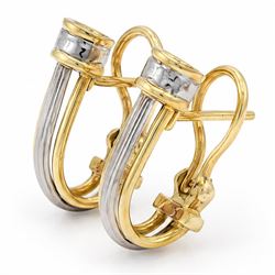 Pair of 18ct white and yellow gold half hoop stud earrings, stamped 18K