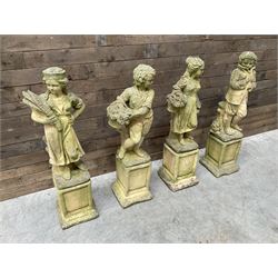The Four Seasons - set of four cast stone garden figures on plinths