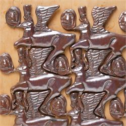 Mounted glazed tiles of the Assyrian god Ashur 38cm x 48cm overall