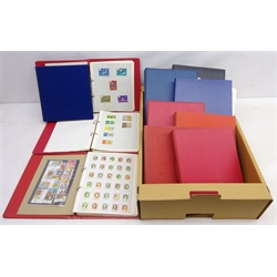  Quantity of Great British and World stamps in eleven ring binder folders including Aden, Australia, Dubai, East Germany, Egypt, Poland, Great Britain pre-decimal, unused postage etc, in one box   