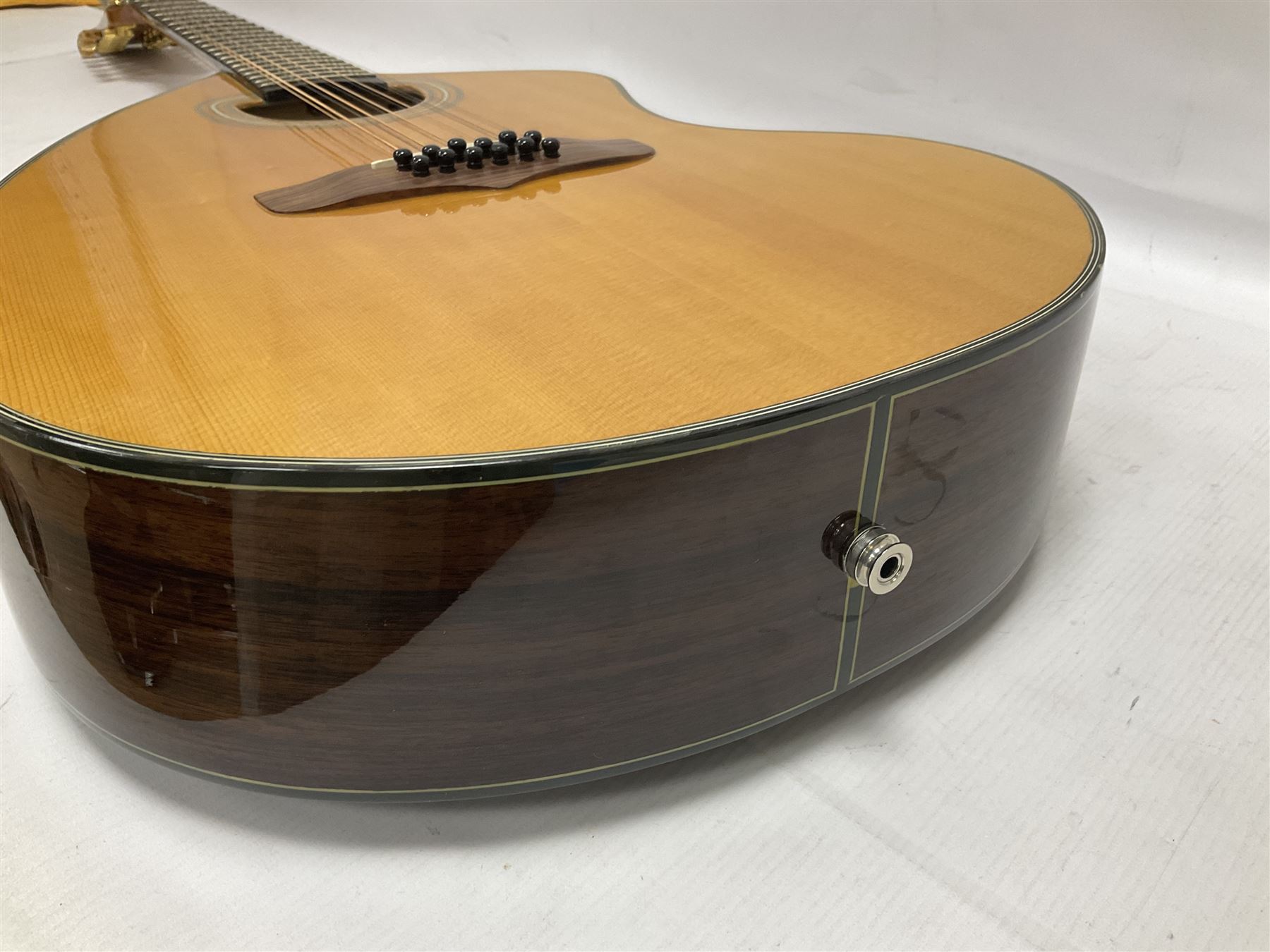 Brazilian Giannini Craviola twelve string acoustic guitar, with Fishman Premium Blend onboard pickup, in fitted hard case 
