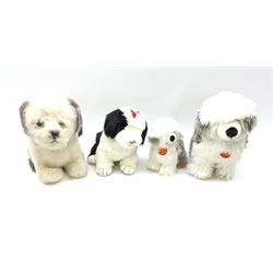 Steiff soft toy dog 'Mobby' and another smaller 'Mobby', both with ear button and two other soft toy dogs