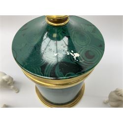 Portmeirion Malachite pattern jar and cover designed by Susan Williams-Ellis, together with a eight Viennese white glazed porcelain figures, modelled as horses in various poses, in one box 