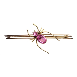  Victorian 9ct gold (tested) synthetic pink stone set spider brooch  