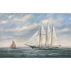 Brian Mays (British 1938-2005): Training Ship 'Sir Winston Churchill', oil on canvas signed, titled and dated 1991 verso 29cm x 44cm 
Provenance: direct from the family of the artist.