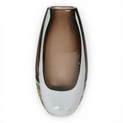 Three mid-century vases, comprising green Czech ‘winged’ vase, cinnamon vase, B894, designed by Gunnar Nyland for Strombergshyattan, signed beneath and Whitefriars ‘molar’ vase, designed by William Wilson 