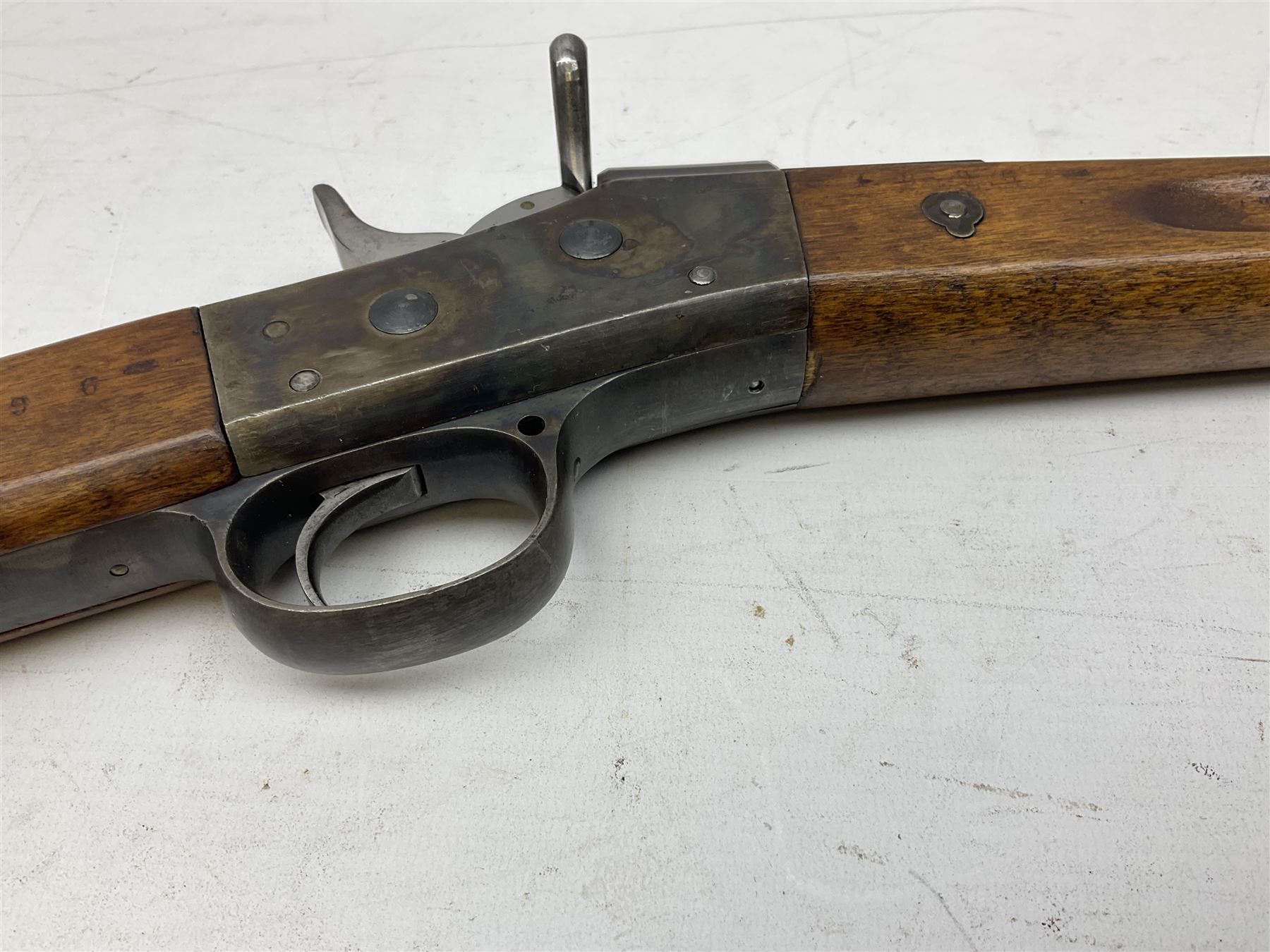 19th century Swedish Remington 8 by 58mm rolling block single action sporting rifle, dated 1888, with 82.5cm barrel marked with a Swedish crown and J.B. G.M., serial no.9775, L124cm FIREARMS CERTIFICATE REQUIRED OR RFD