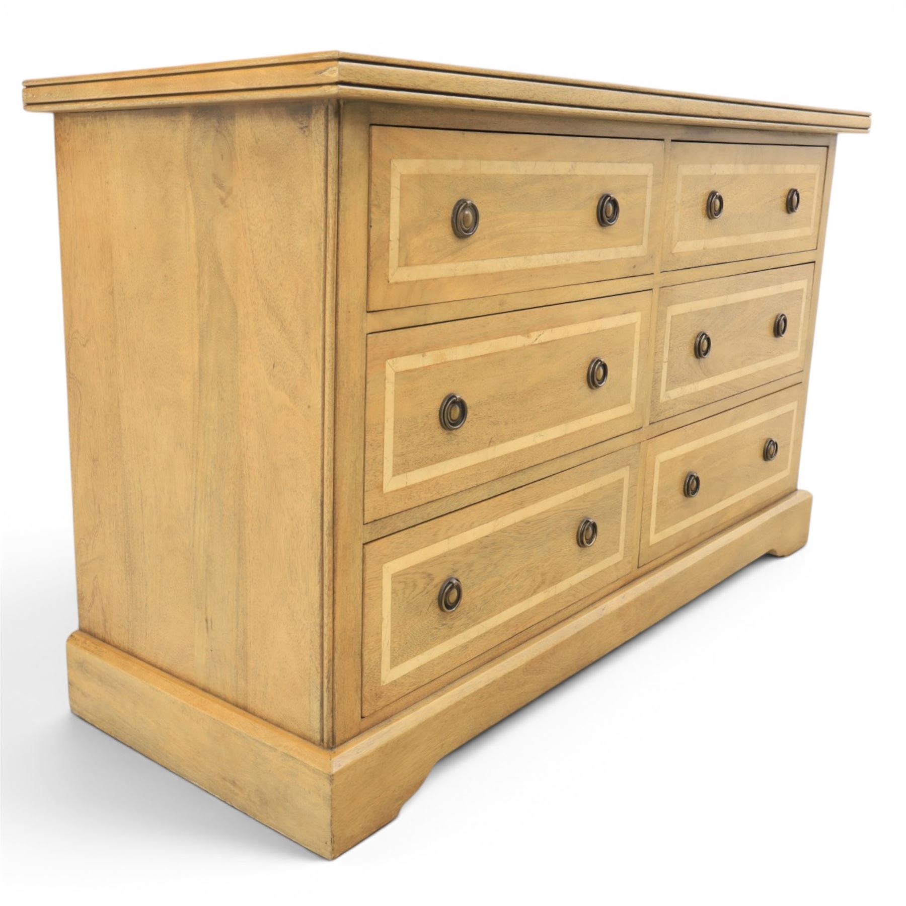 Barker & Stonehouse - contemporary flagstone and mango wood sideboard, rectangular top with inlaid flagstone, above six short drawers with metal ring pull handles, raised on a plinth base with bracket feet