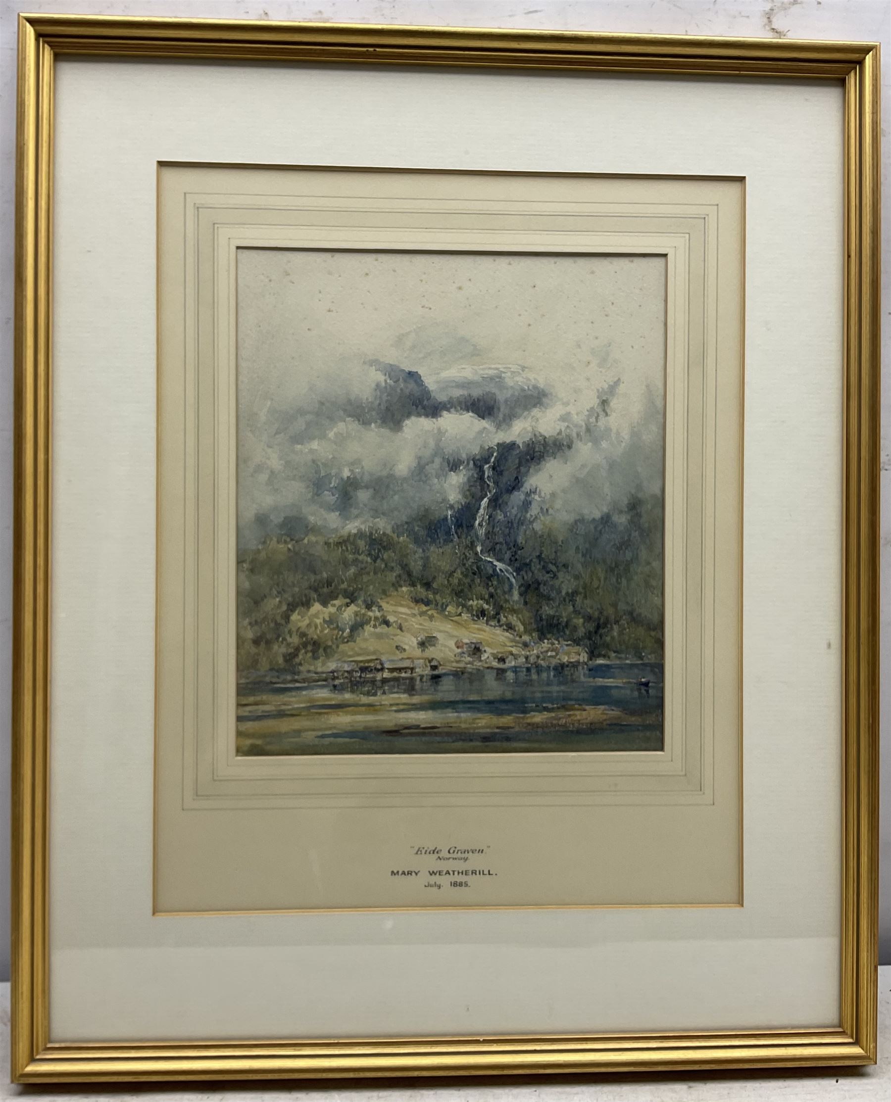 Mary Weatherill (British 1834-1913): 'Eide - Graven' Norway, watercolour unsigned, titled and dated July 1885 on the mount 29cm x 25cm