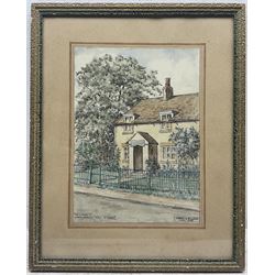 Henry George Walker (British 1876-1932): The Village Inn, etching with hand colouring; English School (Early 20th Century): Whitby Boats, watercolour unsigned; Hubert Ernest Bulmer (British 1874-1963): 'The Lodge - North Stainley Hall Nr Ripon', watercolour signed titled and dated 1948; John Cartmel Crossley (British 1933-?): 'The Road to Eglingham', watercolour signed, titled verso max 24cm x 34cm (4)